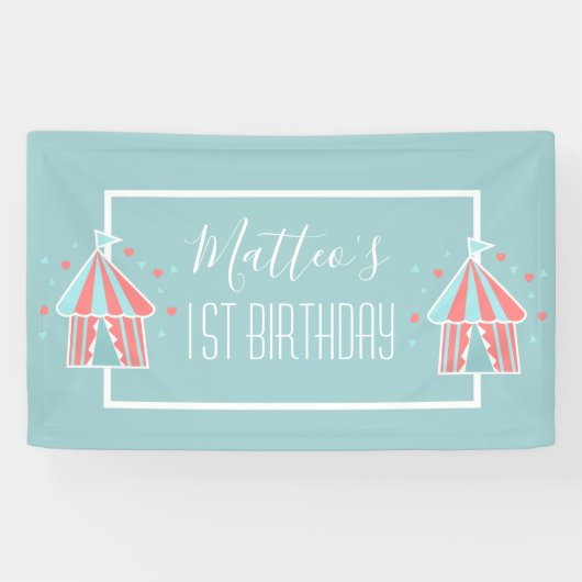 Cute Circus Tent First Birthday Spandoek (Horizontaal)