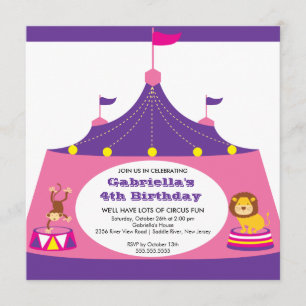 CUTE Circus Tent Kids Birthday Party Invitation Kaart