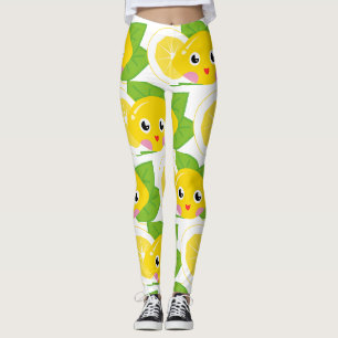 Cute Citroenen Emoji Gezichtspatroon Leggings