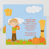 Cute Citrouille cueillette Invitation de fête d'an (Devant / Derrière)