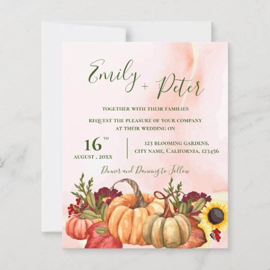 Cute Citrouille Floral Automne Feuilles Mariage de (Devant)