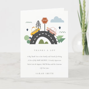 Cute Cityscape Urban Vehicle Cars Road Baby shower Bedankkaart