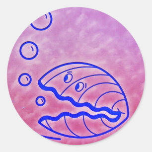 Cute Clam Shell under the Zee Blue Paars Ronde Sticker