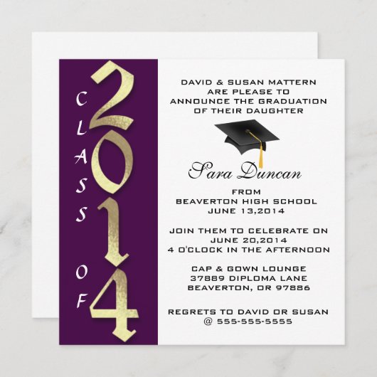 Cute Classic Elegant 2014 Afstuderen Invitation Kaart (Voorkant / Achterkant)