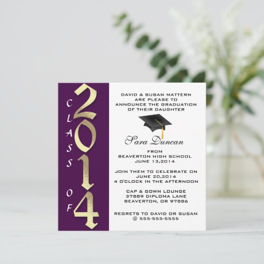 Cute Classic Elegant 2014 Afstuderen Invitation Kaart (Staand voorkant)