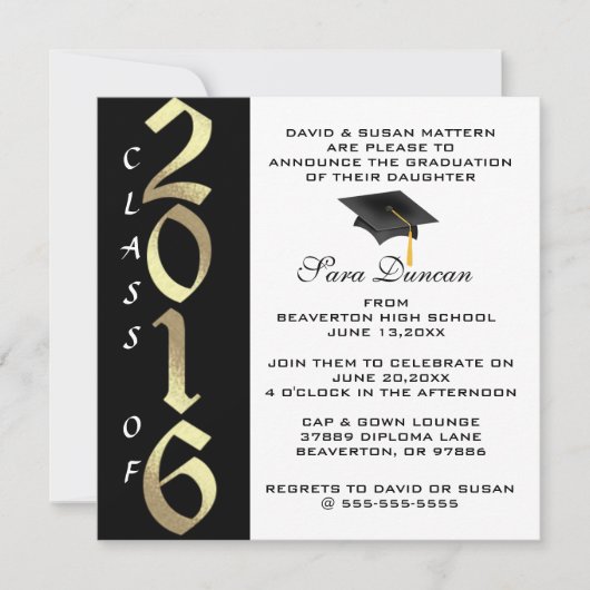 Cute Classic Elegant 2016 Afstuderen Invitation Kaart (Voorkant)