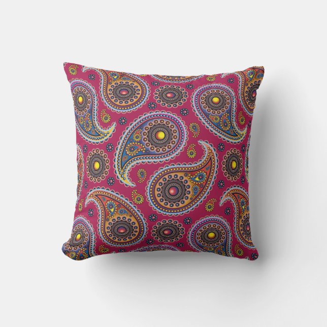 Cute Classic Paisley Red Navy Blue Yellow Buitenkussen (Voorkant)
