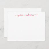 Cute Classic Preppy Modern Girly Maroon Red Script Notitiekaartje (Voorkant / Achterkant)