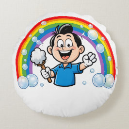 Cute Cleaning Mascot Rainbow Cartoon Design Art Rond Kussen