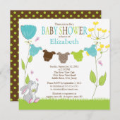 Cute Clothesline Boy Baby Shower Invitations (Devant / Derrière)