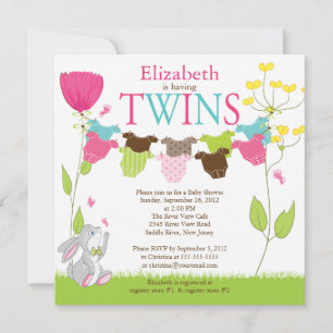 Cute Clothesline Multiple Baby Shower Invitations Kaart