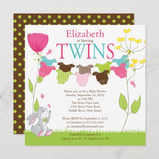 Cute Clothesline Multiples Invitations De Douche P (Devant / Derrière)