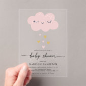 Cute Cloud and Hearts Pink and Gold Baby shower Acryl Uitnodigingen (Insitu (Draagbaar))