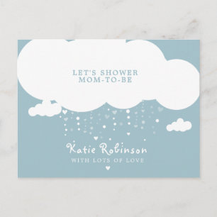 Cute Cloud Rain Hearts Baby Borrel Uitnodiging