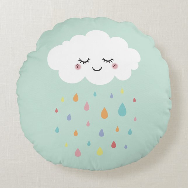 Cute Cloud Rainbow Throw Round Pillow Baby Nursery Rond Kussen (Voorkant)