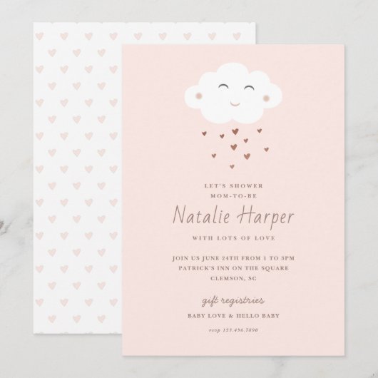 Cute Cloud Roze Baby Shower Kaart (Voorkant / Achterkant)