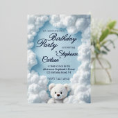 Cute Cloud & Teddy Bear Birthday Invitation (Debout devant)