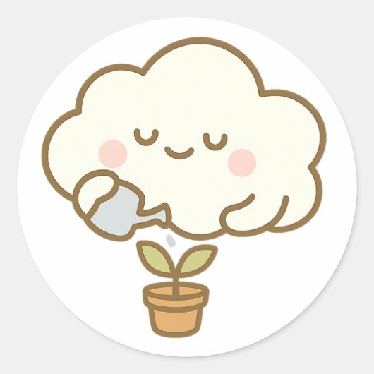 Cute Cloud Watering a Plant – Transparent Sticker (Devant)