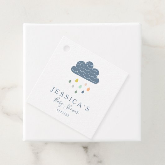 Cute Clouds and Raindrops in Blue Baby shower Bedankjes Labels (In situ)