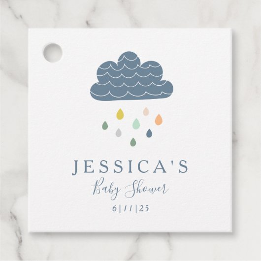 Cute Clouds and Raindrops in Blue Baby shower Bedankjes Labels (Voorkant)