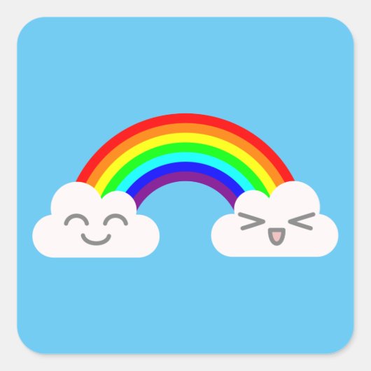 Cute Clouds en Rainbow Vierkante Sticker (Voorkant)