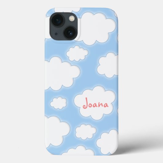 Cute Clouds Pattern Blue Roze Persoonlijke naam Case-Mate iPhone Case (Achterkant)