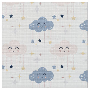 Cute Clouds White Fabric, gekleurd in het warme ve Stof