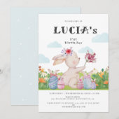 Cute Cloudy Light Blue Easter Bunny Baby Birthday Kaart (Voorkant / Achterkant)