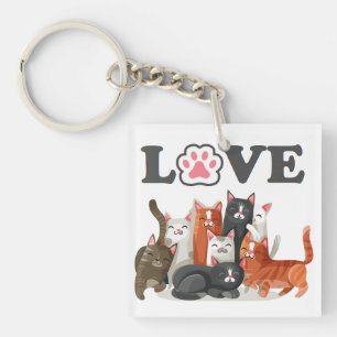 Cute Clowder of Cats Illustration with LOVE Photo Sleutelhanger