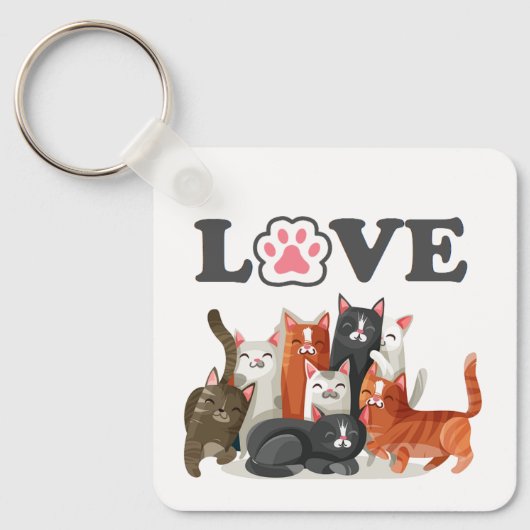 Cute Clowder of Cats Illustration with LOVE Sleutelhanger (Voorkant)