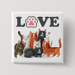 Cute Clowder of Cats Illustration with LOVE Vierkante Button 5,1 Cm
