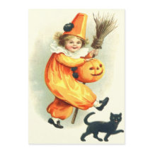 Cute Clown Black Cat Jack O Lantern