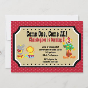 Cute Clown Circus Birthday Party Invitations Kaart