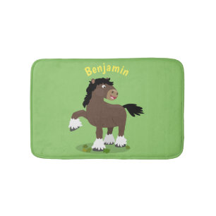 Cute Clydesdale draft horse cartoon illustration Badmat