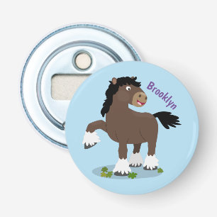 Cute Clydesdale draft horse cartoon illustration Button Flesopener