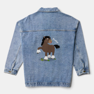 Cute Clydesdale draft horse cartoon illustration Denim Jacket