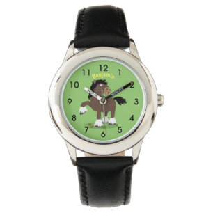 Cute Clydesdale draft horse cartoon illustration Horloge