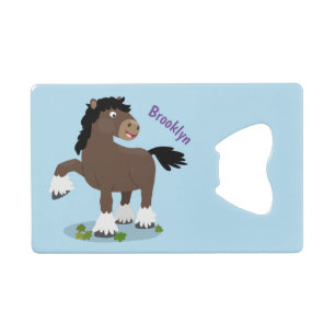 Cute Clydesdale draft horse cartoon illustration Kredietkaart Flessenopener