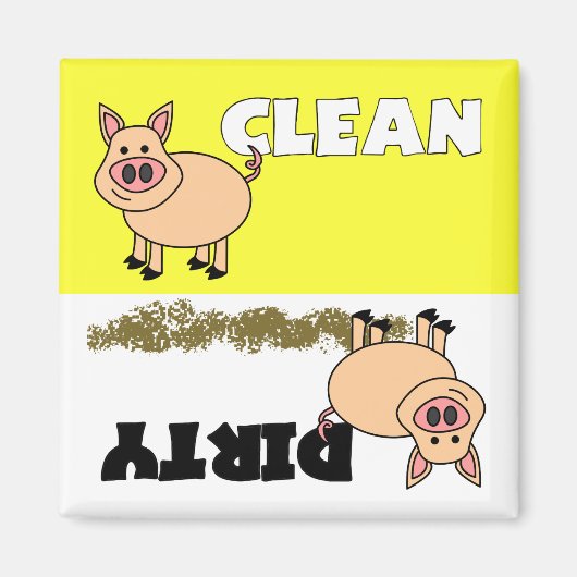 Cute Cochon propre / Lave-vaisselle sale Magnet (Devant)