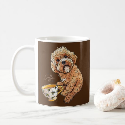 Cute Cockapoo Coffee Bee Funny Dog Art Koffiemok (Met donut)