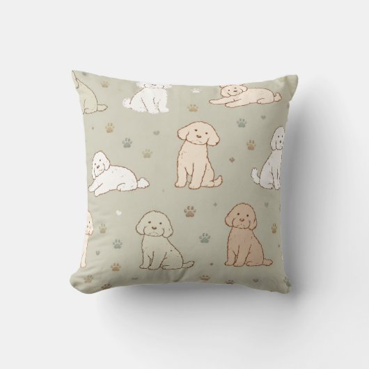 Cute Cockapoo Pattern Pillow | Dog Lover Cushion Kussen (Voorkant)