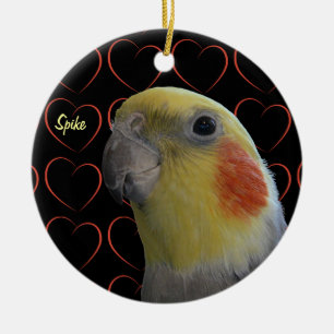 Cute Cockatiel and Hearts Keramisch Ornament