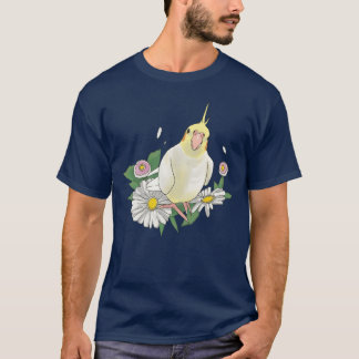 Cute Cockatiel Floral Illustration T-shirt
