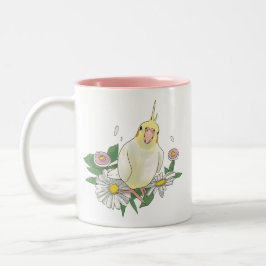 Cute Cockatiel Floral Tweekleurige Koffiemok