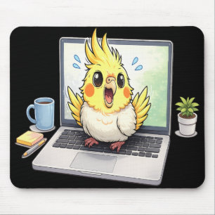 Cute Cockatiel Vogel op Laptop Muismat
