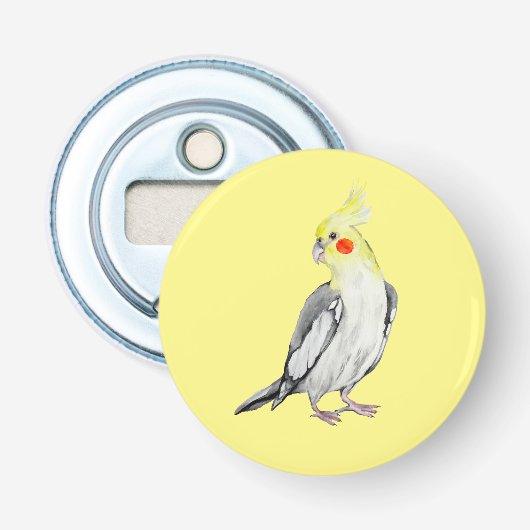 Cute Cockatiel Waterverf Parrot. Button Flesopener (Voorkant)