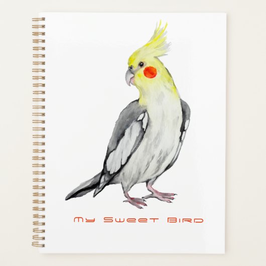 Cute Cockatiel Waterverf Parrot. Planner (Voorkant)