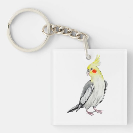 Cute Cockatiel Waterverf Parrot. Sleutelhanger (voorkant)