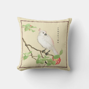 Cute Cockatoo Vintage Japonais Camellia Coussin
