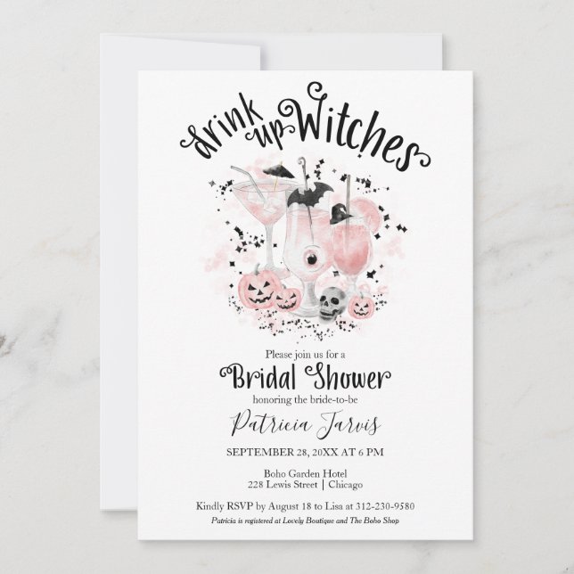 Cute Cocktails Halloween Bridal Shower Invitations (Voorkant)
